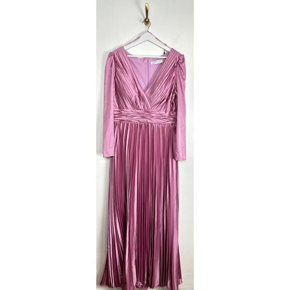 MAC DUGGAL Long Sleeve Pleated Chiffon A-Line Gown in Lilac Size US 12 - Picture 2 of 8